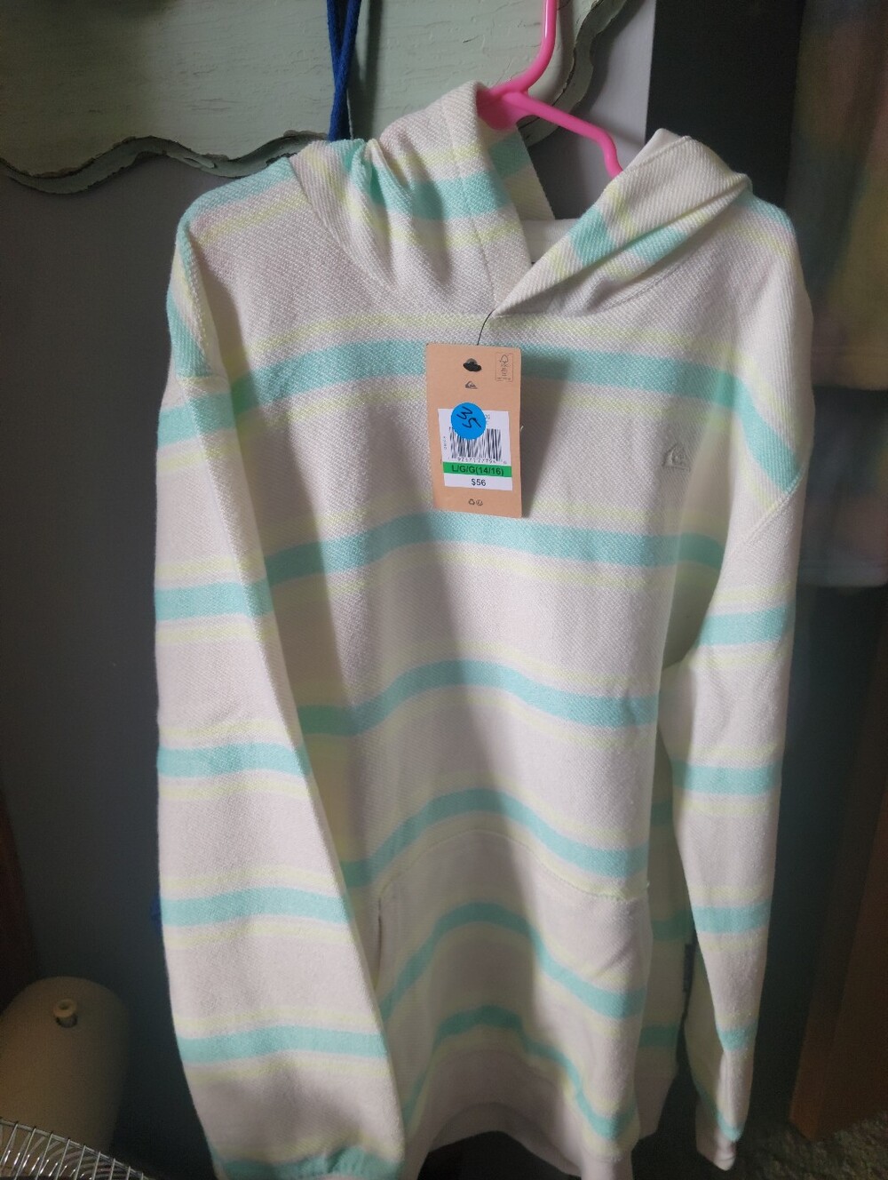 Girls Quicksilver Cream & Light Blue Striped Hoodie Sweater